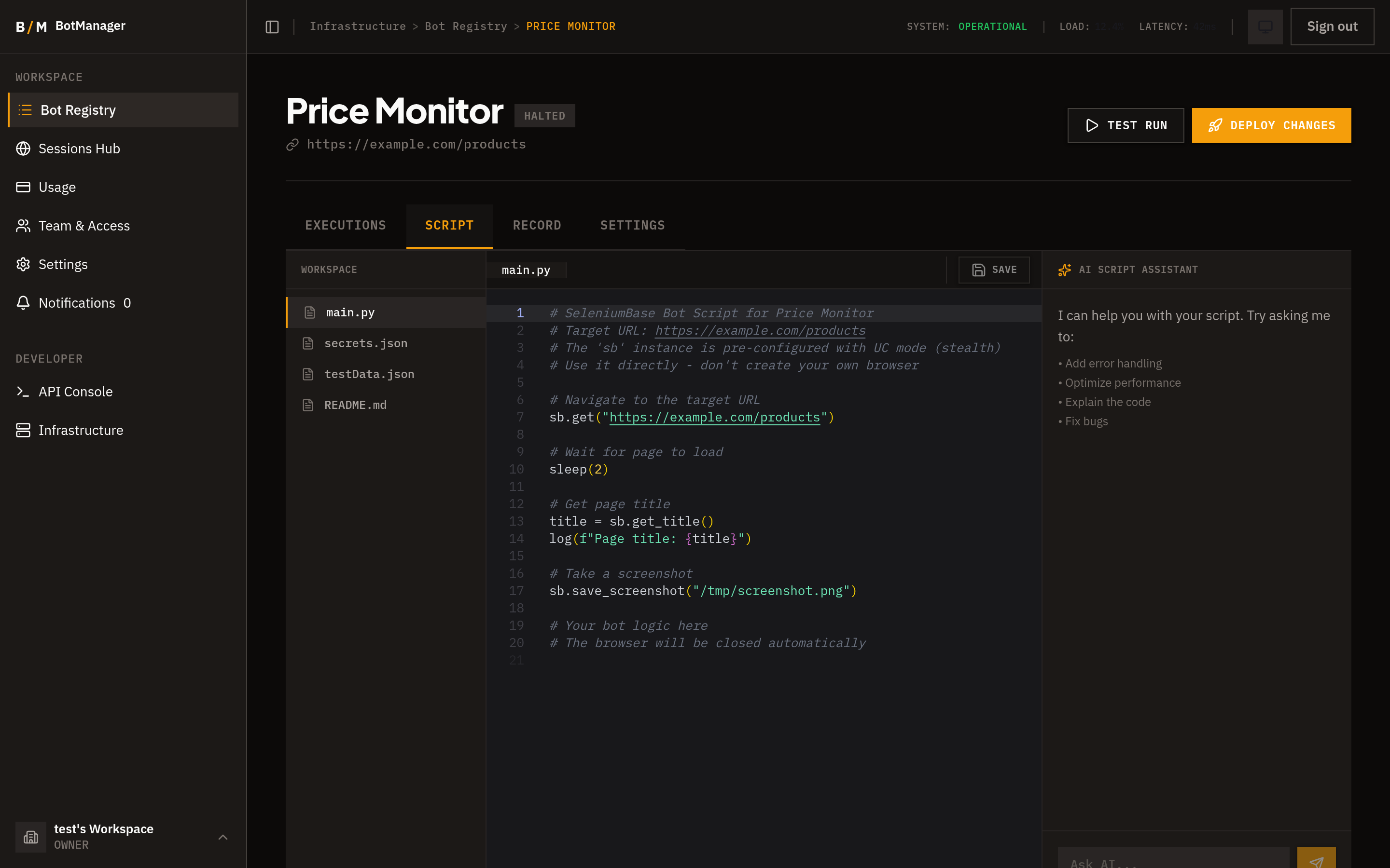 AI Script Assistant panel in the script editor
