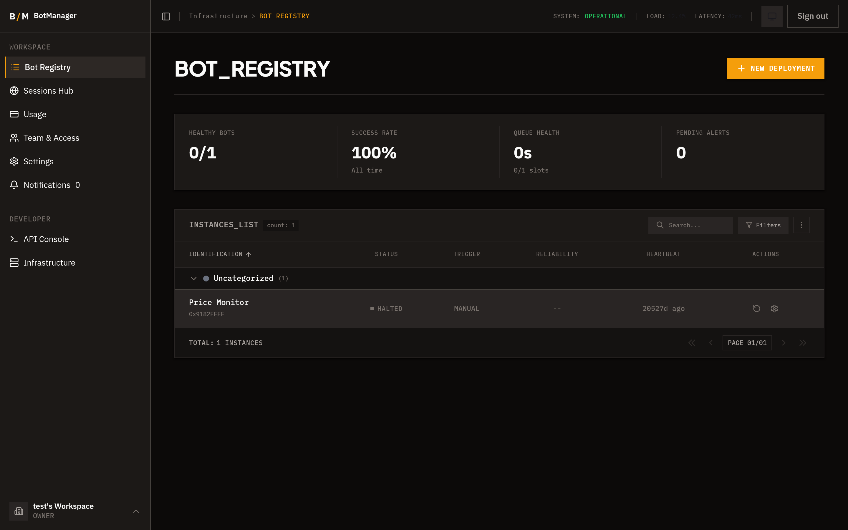 hidettp Bot Registry dashboard